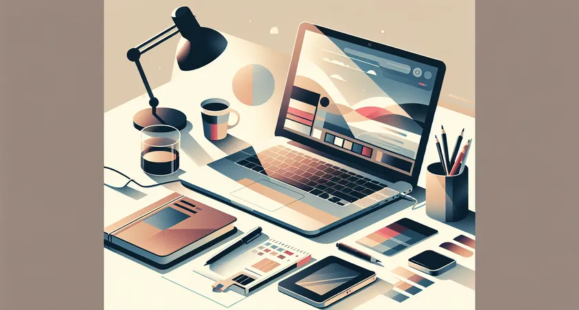 A laptop on a desk next to a notebook