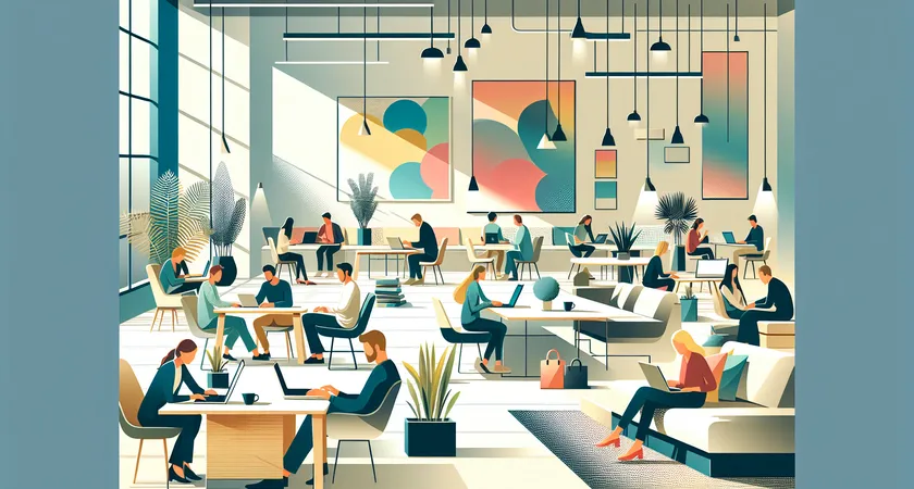 A coworking space with several people using laptops