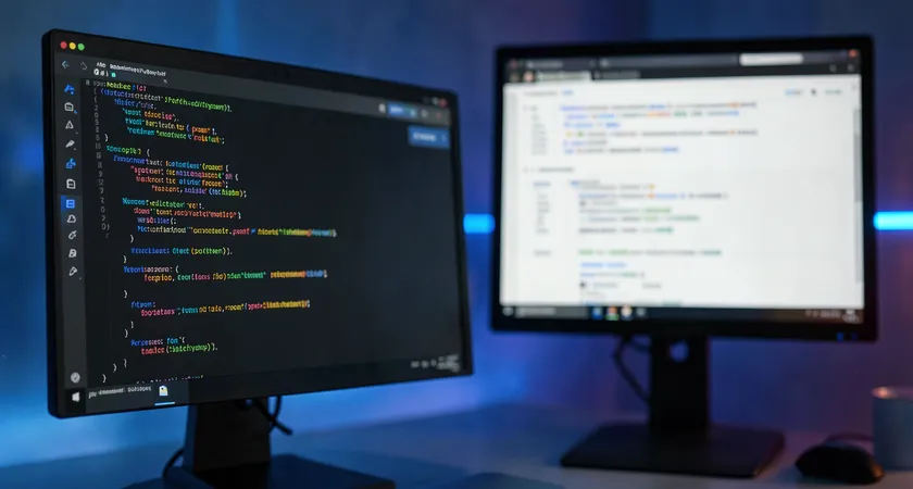 A developer's screen showing clean, well-commented code in a dark-themed IDE, focusing on a function that cleanly parses a JSON API response. A second monitor in soft focus shows clear API documentation with example requests and responses, ambient blue light glow from the screens.