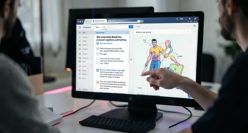 A mid-shot of a person's hands interacting with a webpage on a large desktop monitor. The screen shows an article with an embedded interactive checklist that the user is clicking through, with a diagram to the side, illustrating a hands-on, engaged reading experience