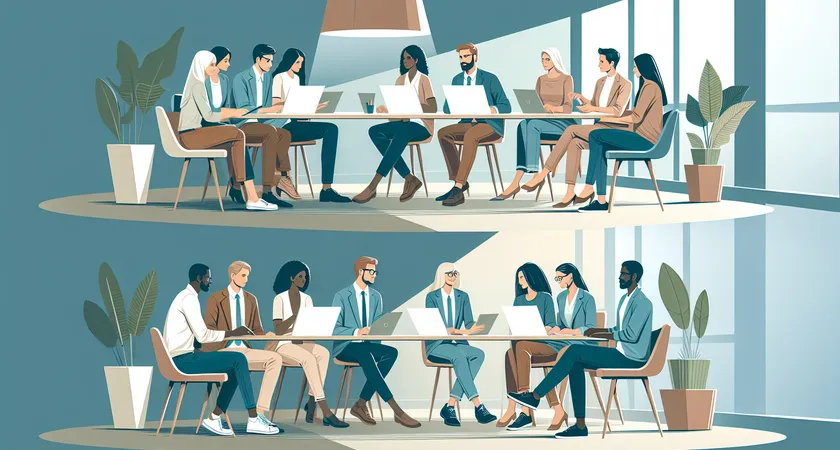 Team collaborating over laptops in a meeting room