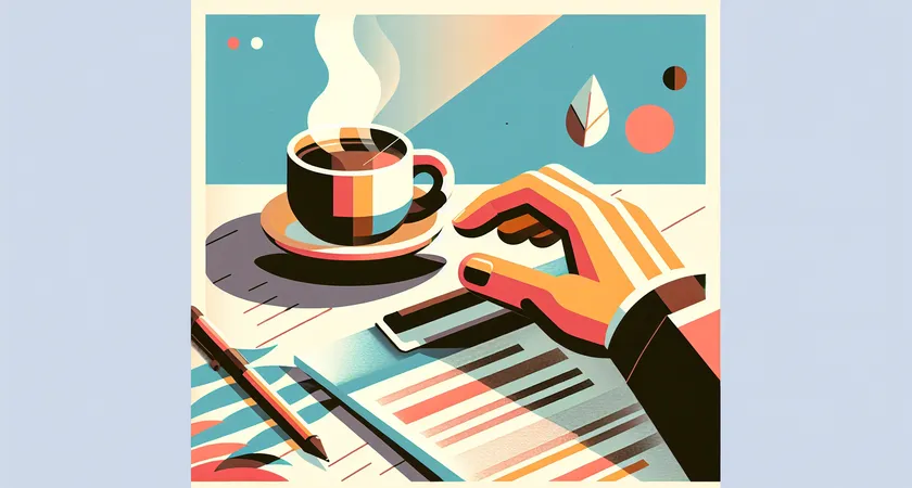 A hand holding a cup of coffee next to paperwork