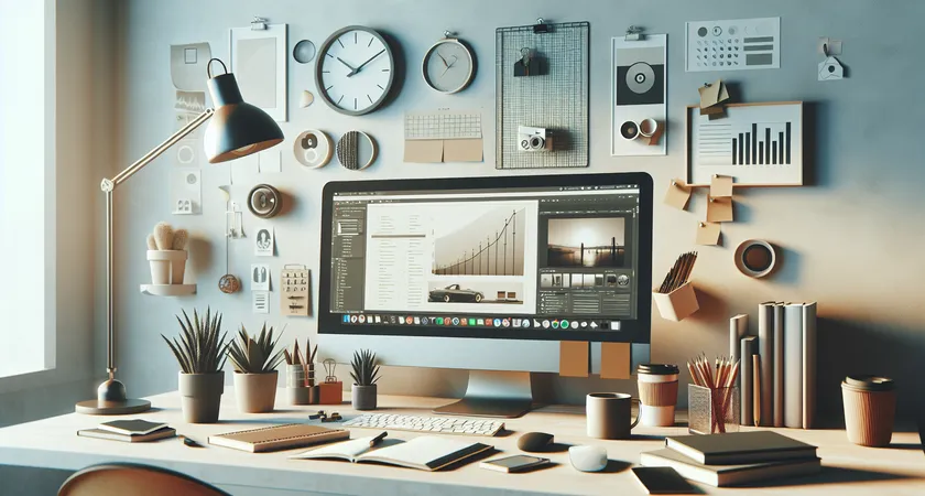 A modern workspace with coffee and computer accessories