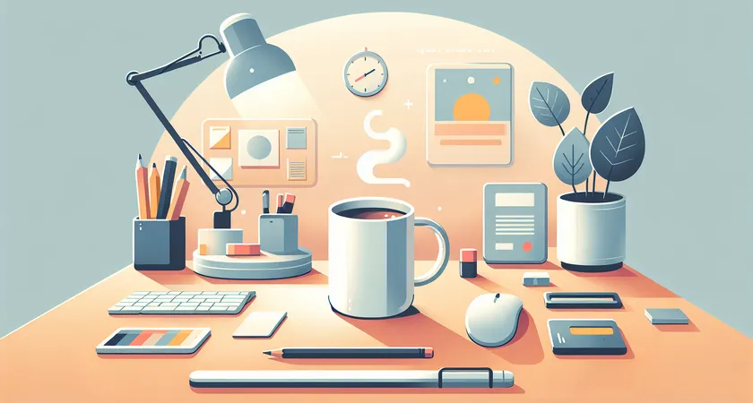 A coffee mug on a bright, organized desk