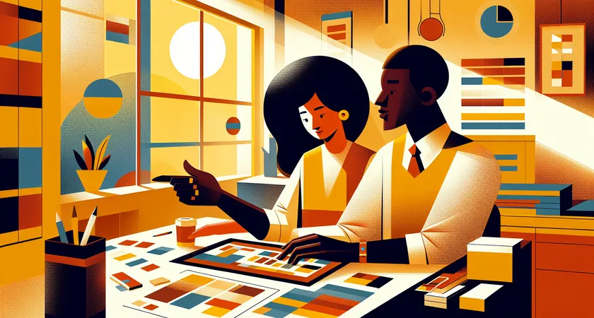 Two people working together at a sunny workspace