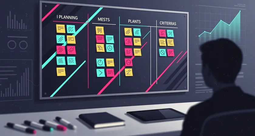 Plan de travail d'un chef de projet technique, avec deux colonnes intitulees "REST" et "GraphQL", remplies de post-it de couleurs differentes listant des criteres comme "Vitesse Go-to-Market", "Complexite Ops", "Flexibilite Front"
