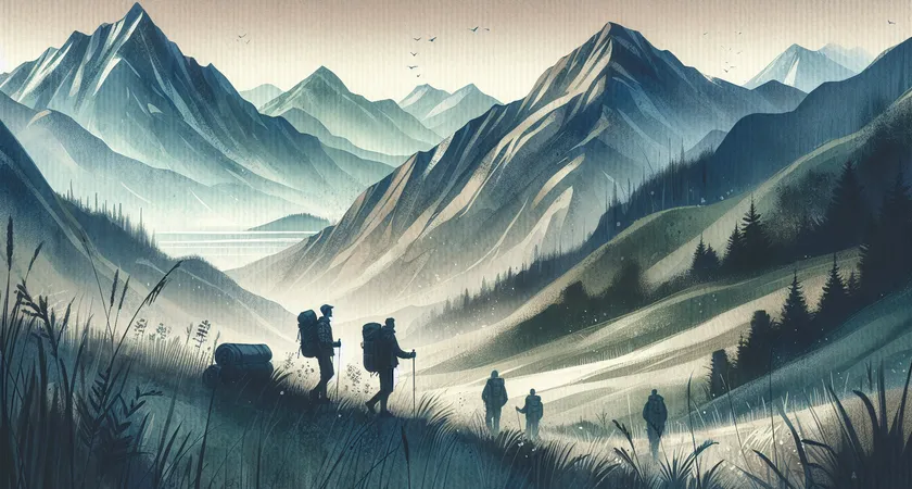 Un paysage de montagne avec des randonneurs tranquilles