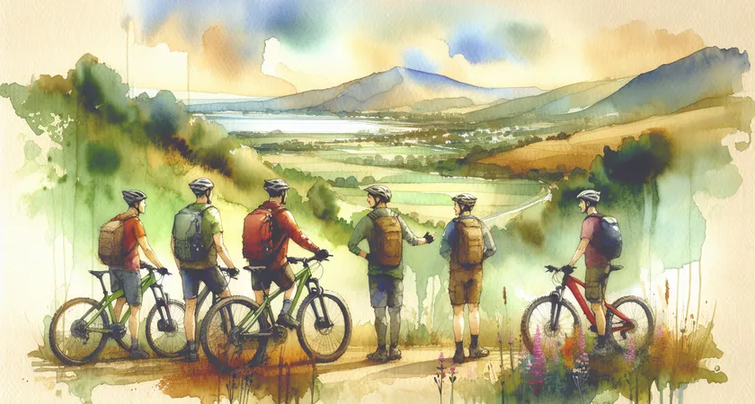 Un guide donnant des conseils à un groupe de cyclistes en montagne