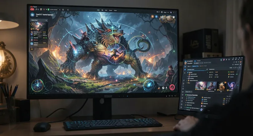 Grabación de pantalla de una repetición de partida pausada en el momento crítico antes de una pelea por el barón Nashor, con círculos de visión y rangos de habilidad dibujados sobre la imagen, vista compartida en un stream de Discord visible en una segunda pantalla pequeña, ambiente íntimo de análisis nocturno