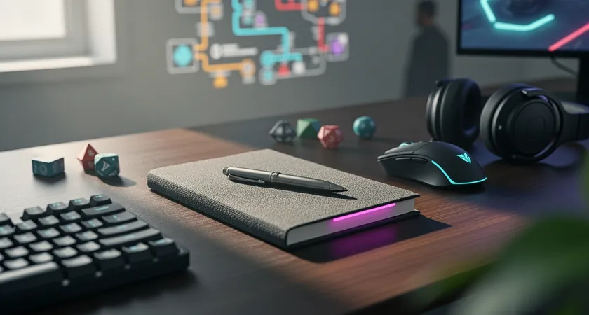 Pantalla de un monitor mostrando un dashboard analítico con gráficos de tendencias y tablas de datos de múltiples partidas de LoL. Se ven gráficos de líneas superpuestas para diferentes KPIs y un mapa de calor de ward coverage. Enfocado en la pantalla, con el teclado y el ratón desenfocados en primer plano
