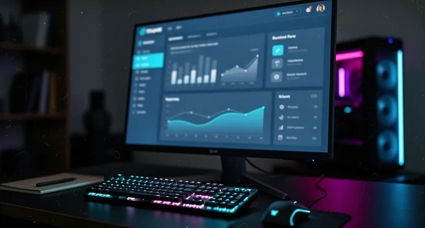 Gros plan sur l'écran d'un ordinateur de jeu montrant l'ancienne interface client de League of Legends de 2015, avec le menu des classés désactivé, lumière d'écran bleutée dans une pièce sombre