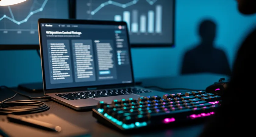 Close-up shot of a shared digital document on a laptop screen, visible paragraphs detailing draft win rates, objective control timings, and bullet points on communication gaps, soft blue light of a second monitor illuminating a mechanical keyboard in the background