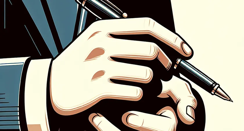 Une main tenant un stylo