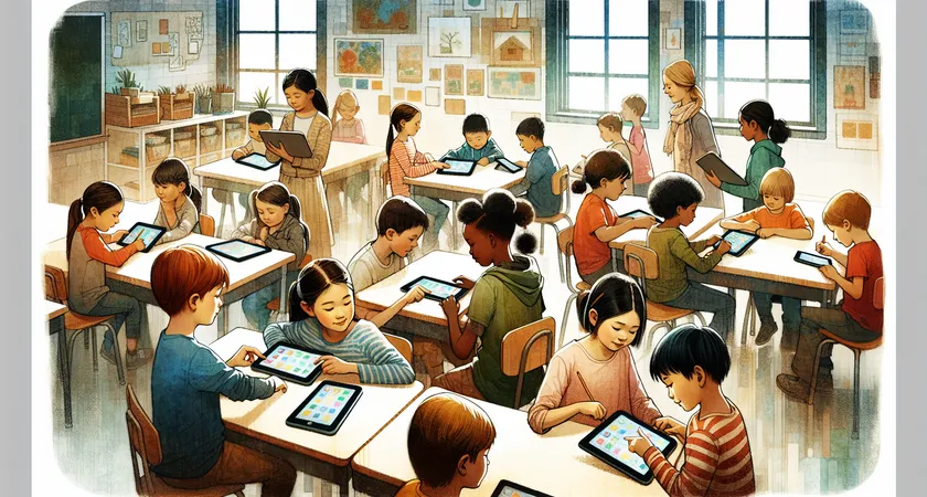 Des enfants utilisant des tablettes dans une salle de classe