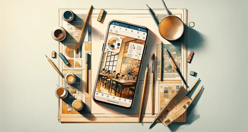 Un smartphone sur une table avec une application éducative ouverte