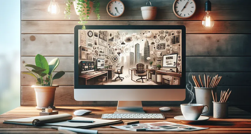Un bureau moderne avec un ordinateur et une tasse de café