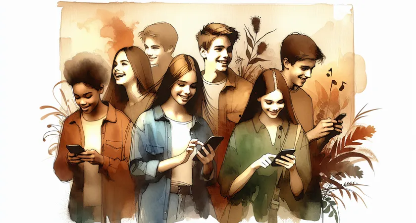 Des adolescents souriants utilisant une application éducative sur leurs téléphones