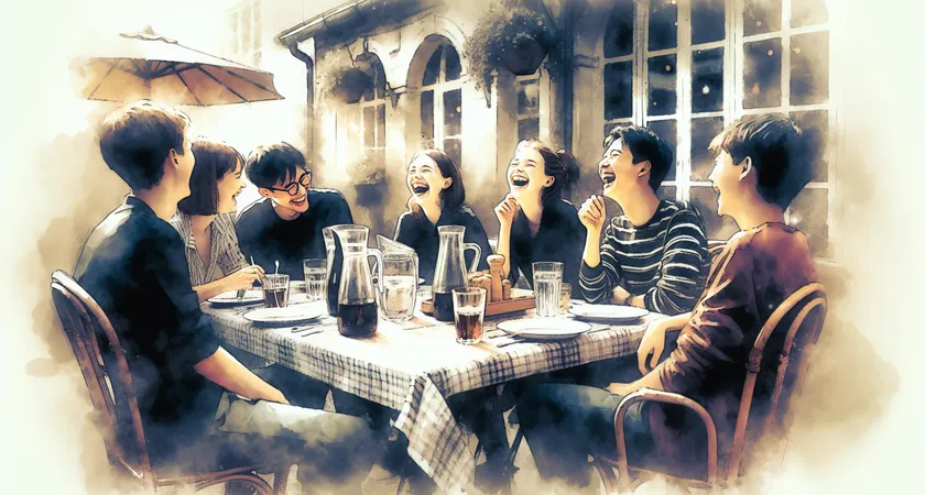 Des élèves riant ensemble autour d'une table