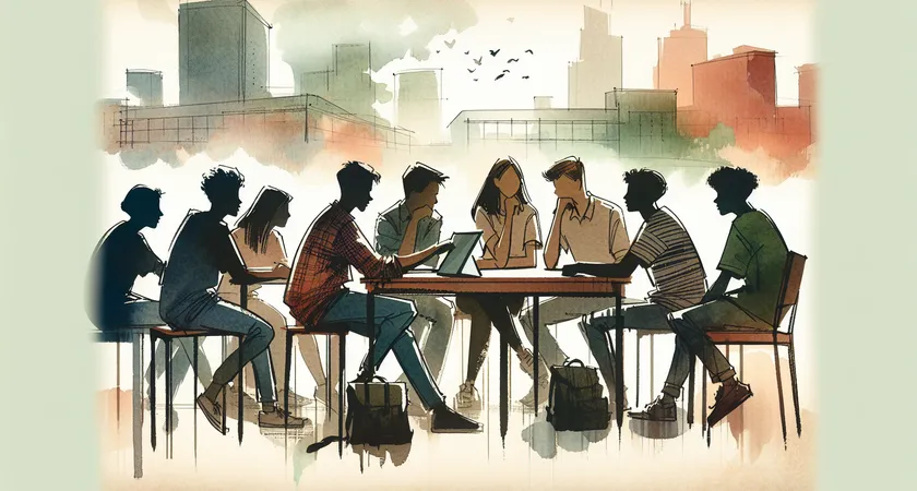 Des élèves discutant autour d'une tablette