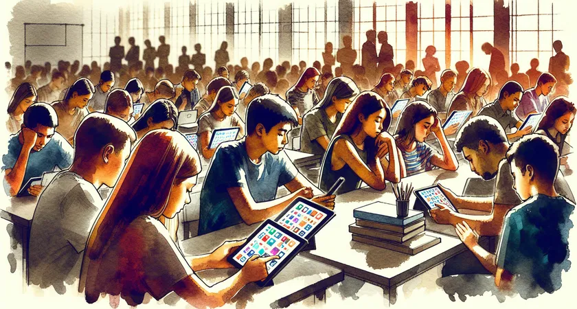 Un enseignement avec des élèves utilisant des tablettes