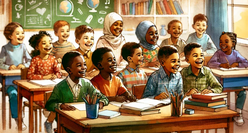 Des enfants qui rient en travaillant dans une salle de classe