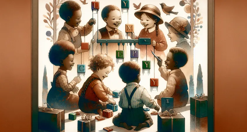 Des enfants souriants jouant avec des lettres magnétiques