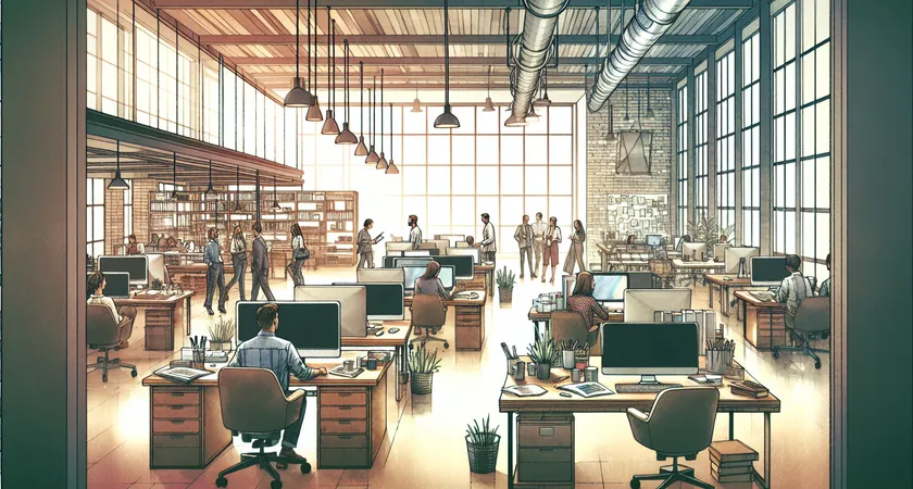 Un open space avec des ordinateurs et des collaborateurs