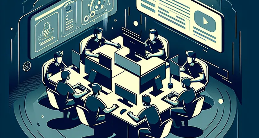 Des joueurs concentrés autour d’un bureau d’ordinateur dans un environnement sombre