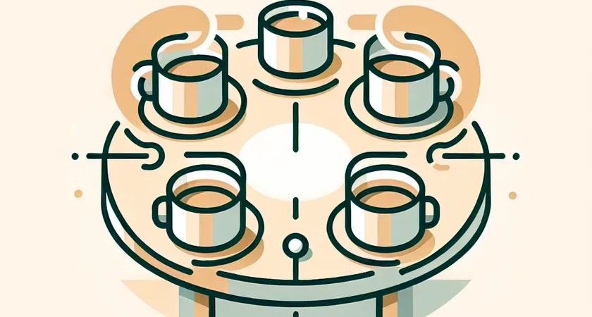 Quatre tasses de café sur une table symbolisant la convivialité d’une équipe
