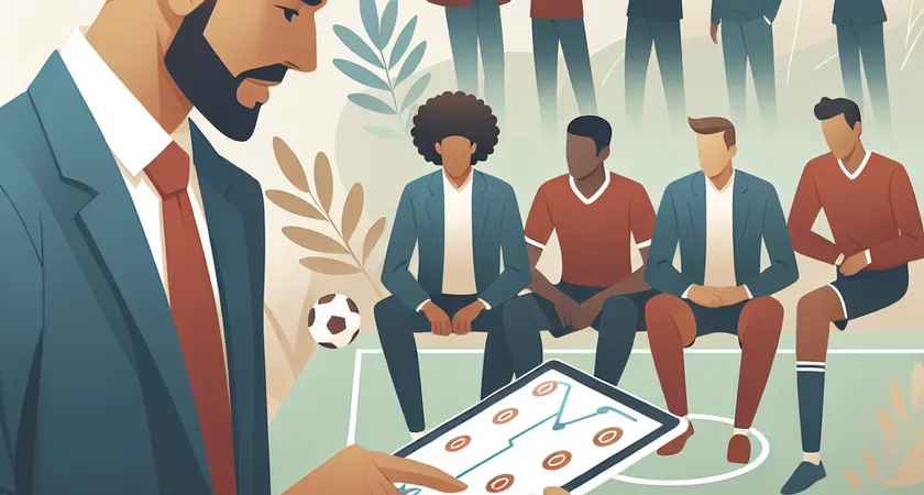 Un coach analysant les stats d’une partie avec une équipe sur une tablette