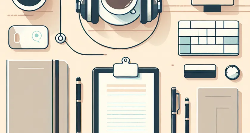 Un café sur un bureau avec des écouteurs et une feuille de papier