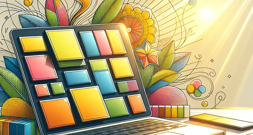 Des post-it colorés et un ordinateur portable sur une table au soleil