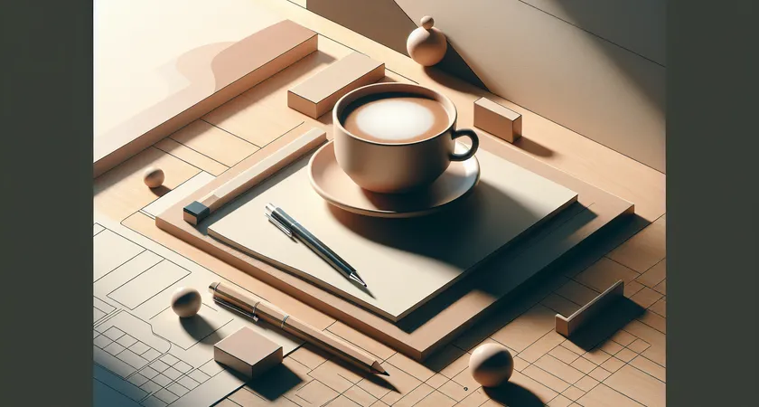 A coffee on a wooden table with a notepad beside it
