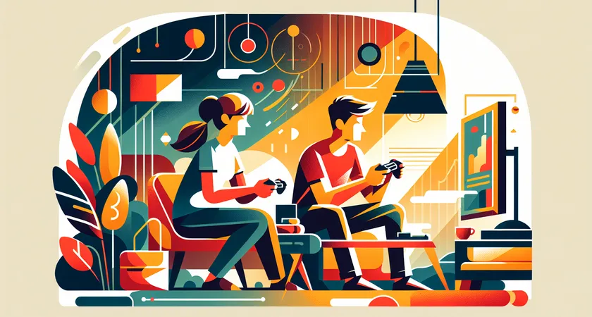 Two people holding controllers, focused on a video game