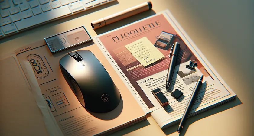Closeup of a notepad with handwritten notes, next to a gaming mouse
