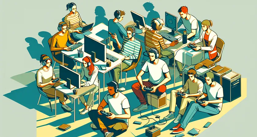 A group of friends gaming together on computers