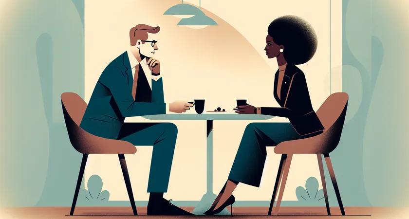 Two people discussing strategy at a table