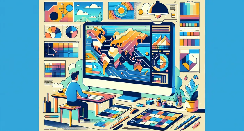 A computer screen showing a colorful map