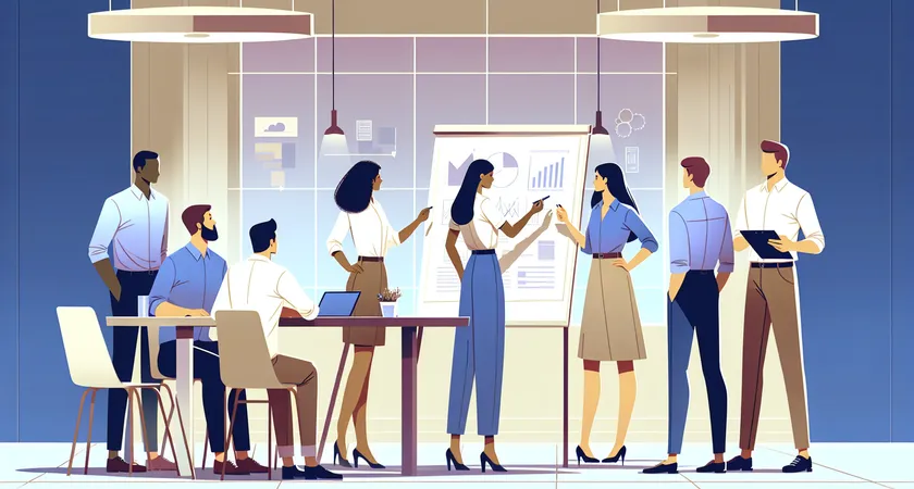 A group of people analyzing data on a whiteboard