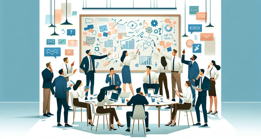 A frustrated team looking at a messy whiteboard