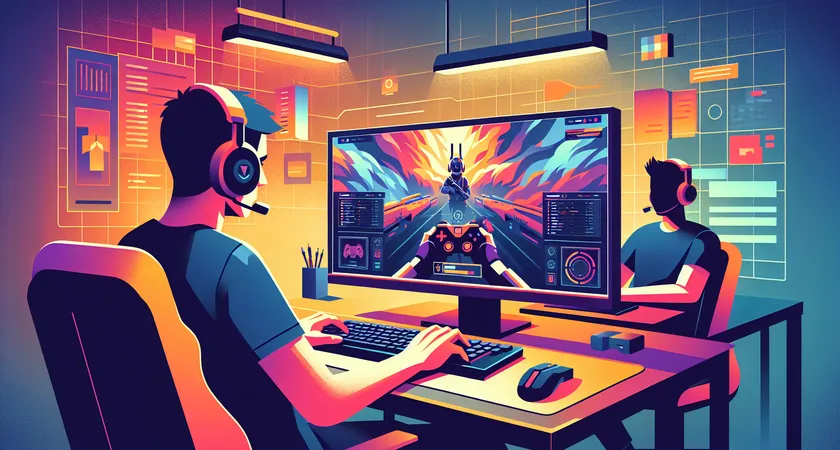 A player focused on a monitor with a bright in-game scene