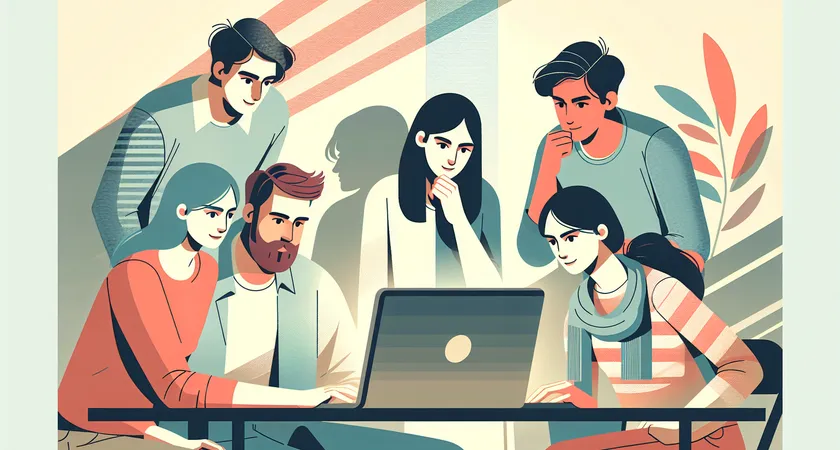 A group of friends focused on a computer screen together