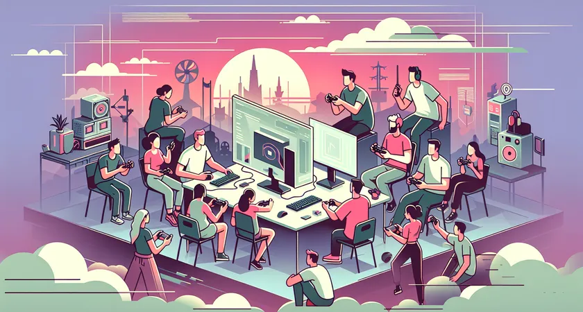 A group of gamers cheering around a computer