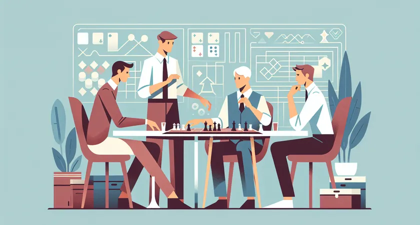 Three people discussing strategies at a gaming table