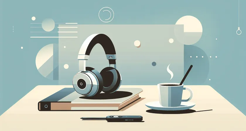 A headset resting on a desk, with a cup of coffee nearby